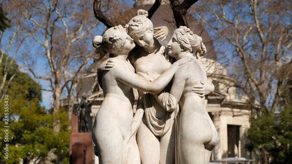 Belgrano Square, Belgrano neighborhood, Buenos Aires. This a a reproduction of the famous The Three Graces neoclassical sculpture, that was originally made by the ilalian sculptor Antonio Canova.