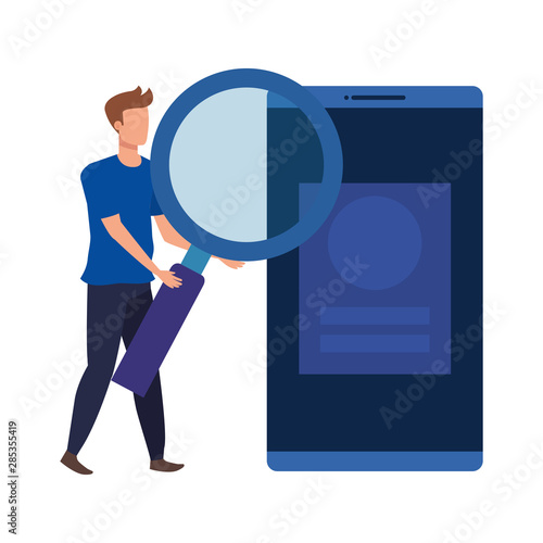 young man with smartphone character