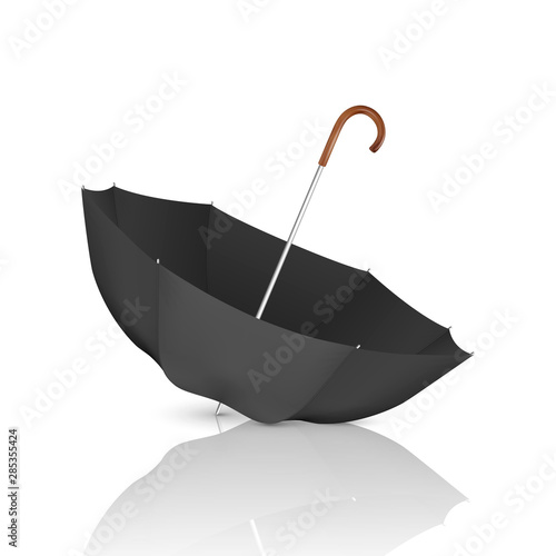 Vector 3d Realistic Render Black Blank Umbrella Icon Upside Down Closeup Isolated on White Background. Design Template of Opened Parasol for Mock-up, Branding, Advertise etc. Front View