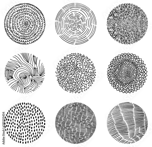 Black doodle vector texture circles, hand drawn graphic design element.