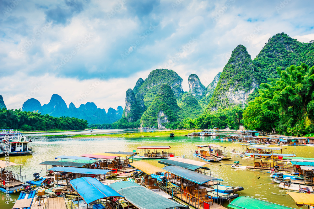 Landscape of Guilin. Li River and Karst mountains in the morning. Located in Xingping, Yangshuo, Guilin, Guangxi, China.