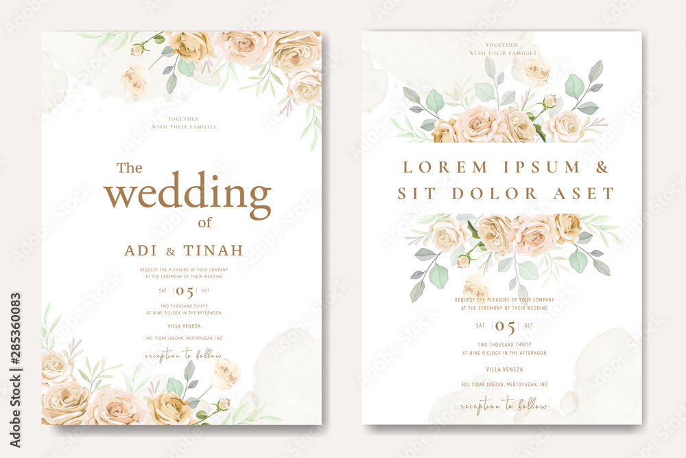 beautiful wedding invitation card with yellow and white roses template
