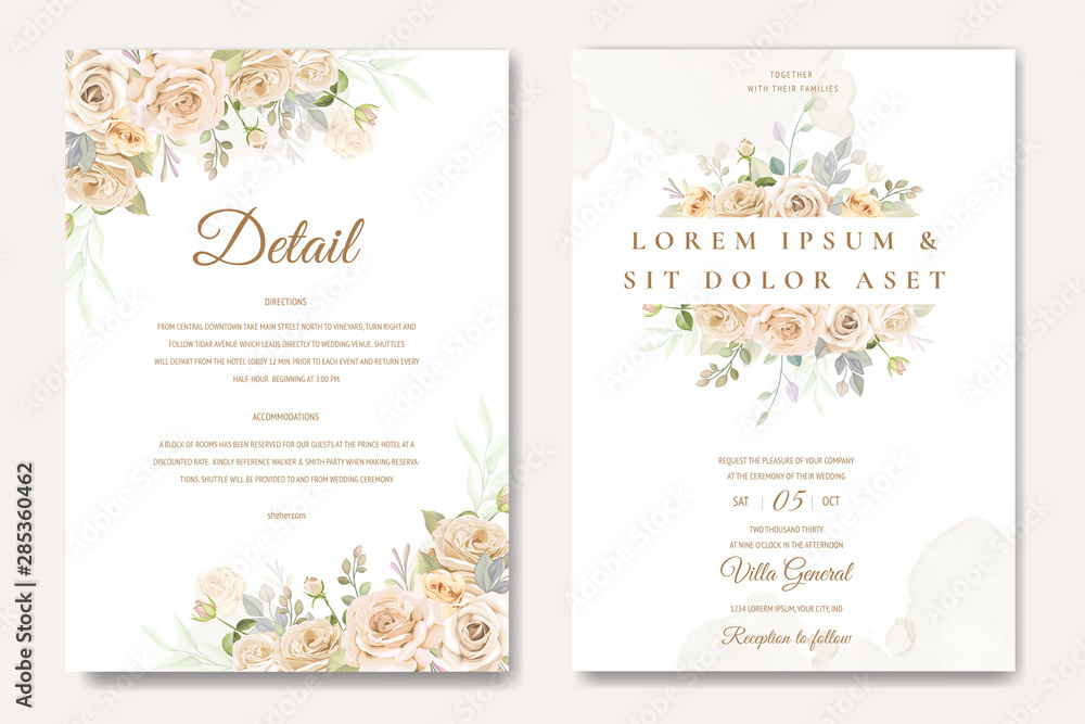 beautiful wedding invitation card with yellow and white roses template