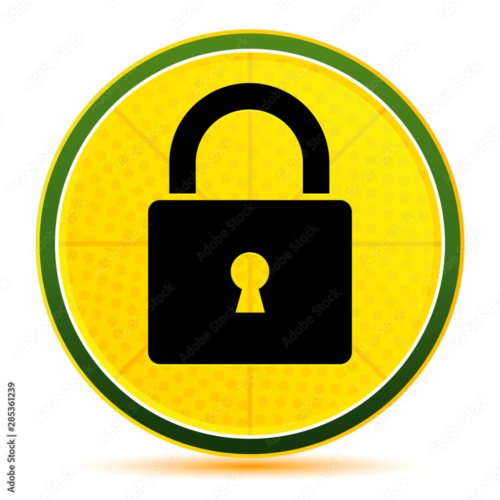 Padlock close icon lemon lime yellow round button illustration Padlock close icon lemon lime yellow round button illustration