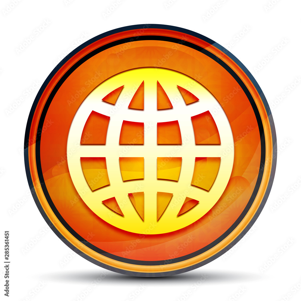 World icon shiny bright orange round button illustration World icon shiny bright orange round button illustration