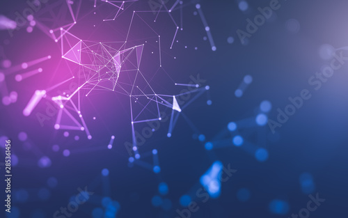 Abstract background. Molecules technology with polygonal shapes, connecting dots and lines. Connection structure. Big data visualization.