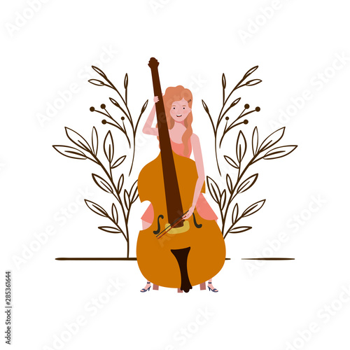 young woman with fiddle on white background