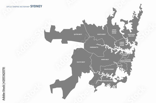 sydney, australia map. graphic vector map of oceania