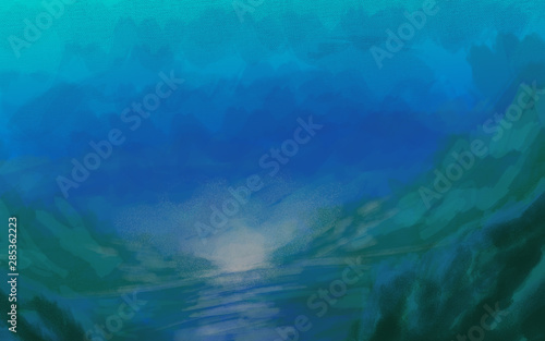 landscape background sea hills and blue sky wallpaper digital painting