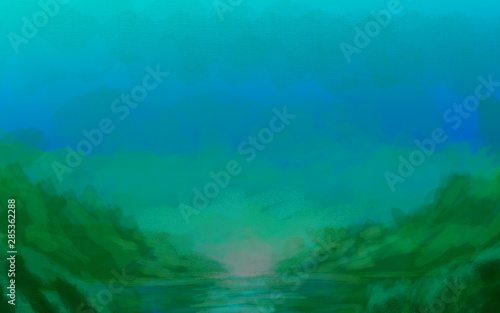 landscape digital painting background light sea hills and blue sky wallpaper ocean