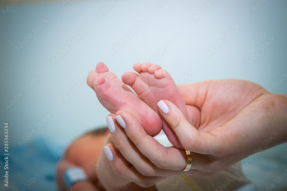 newborn baby feet in mother's hand newborn baby feet in mother's hand