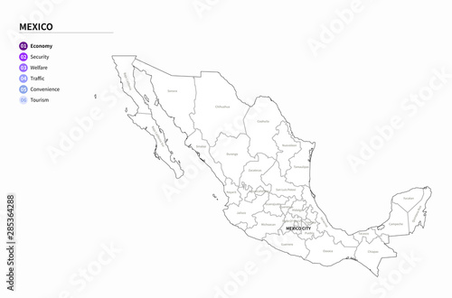 graphic vector map of south america. mexico map.