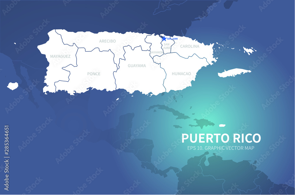 graphic vector map of south america. puerto rico map.