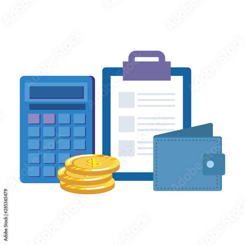 checklist clipboard with wallet and calculator