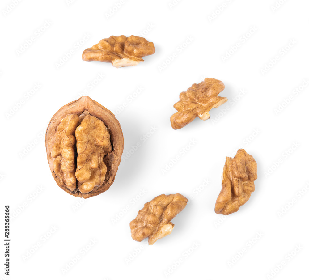Walnuts isolated on white background. Top view Walnuts isolated on white background. Top view