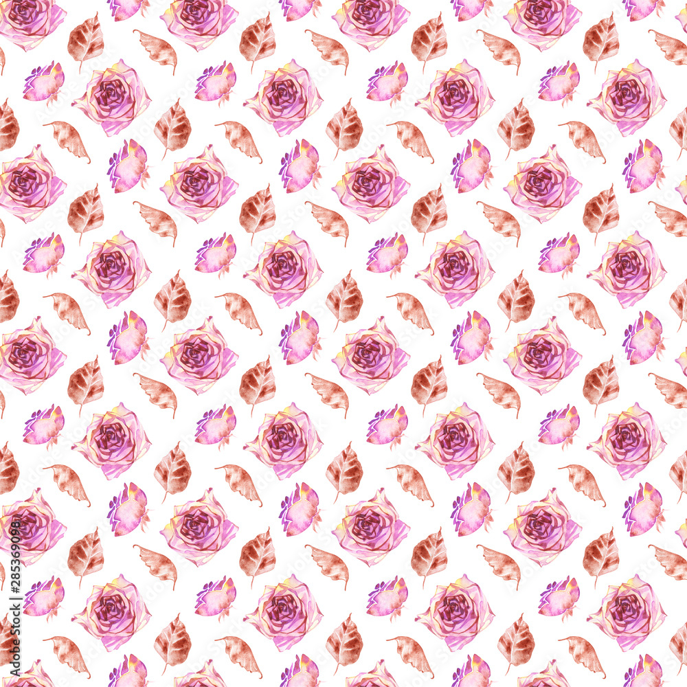 Watercolor roses seamless pattern. Seamless texture with boho roses. Hand painted vintage gardening background. Watercolor roses seamless pattern. Seamless texture with boho roses. Hand painted vintage gardening background.