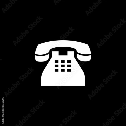 Telephone Icon On Black Background. Black Flat Style Vector Illustration