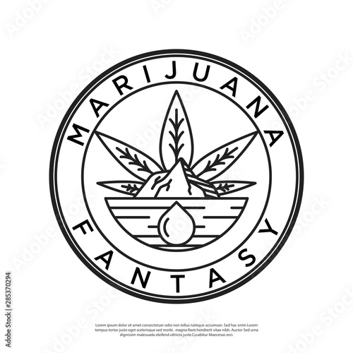 Vector logo of mountains with marijuana leaves