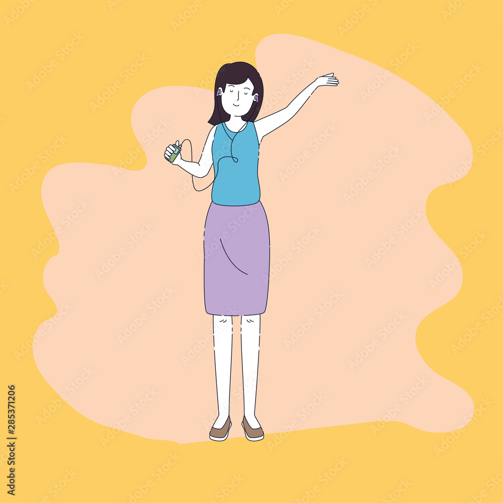 young woman with earphones and music player young woman with earphones and music player