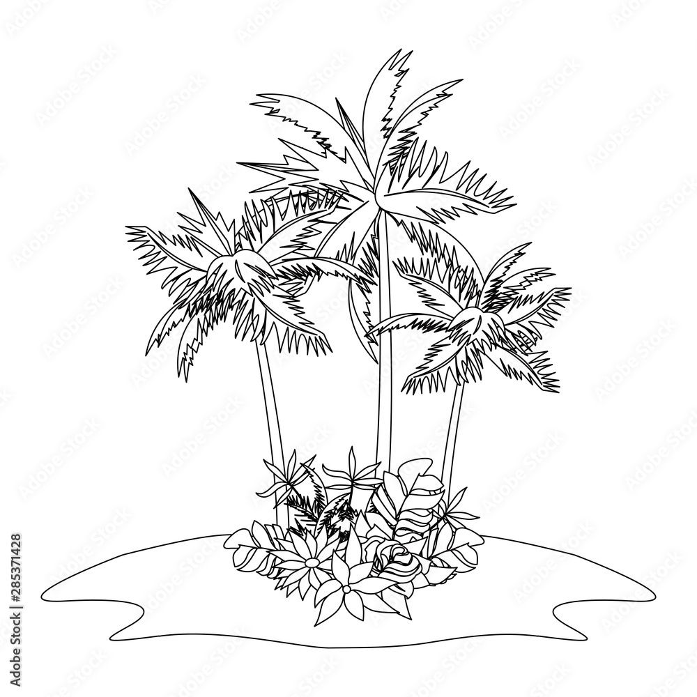 Obraz premium tropical summer relax holiday cartoon in black and white
