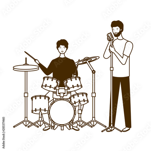 silhouette of men with musicals instruments on white background photo