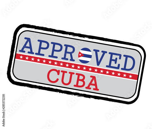 Vector Stamp of Approved logo with Cuba Flag in the shape of O and text Cuba.