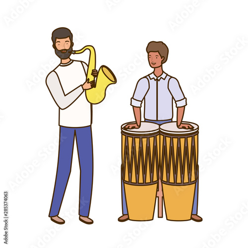 men with musicals instruments on white background photo