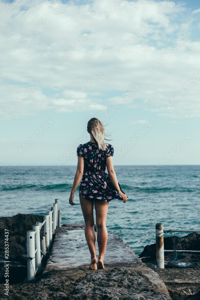 Woman beach photo portrait, backpack travel girl,Pretty woman posing in the park, using backpack, travel vibes, hipster girl, outdoor close up portrait, happy face, smile, swimsuit, cap, smile, Bali