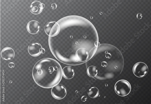 Set of realistic transparent colorful soap bubbles. 