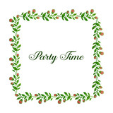 Cute green foliage and wreath frame, for party time poster. Vector