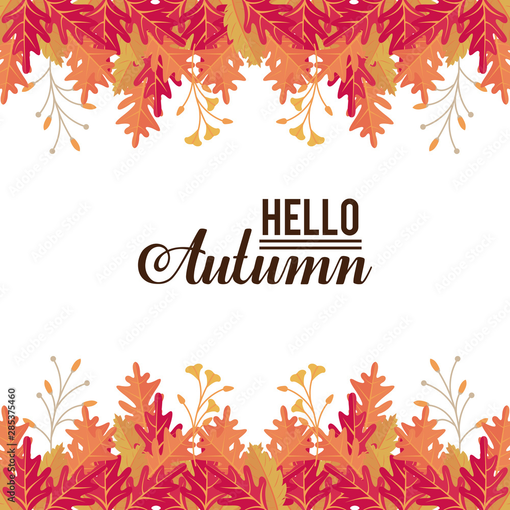 Hello autumn card with leaves cartoons Hello autumn card with leaves cartoons