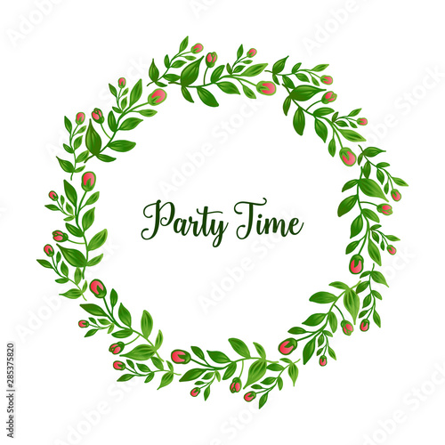 Party time invitation card, with ornate of wreath frame. Vector