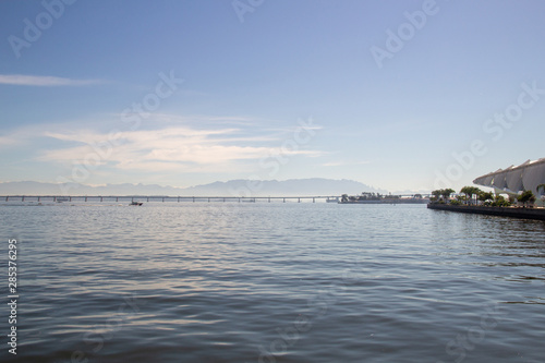 Guanabara Bay with the Rio Niteroi Bridge and the Teresopolis Mountains in the background in Rio de Janeiro. © BrunoMartinsImagens