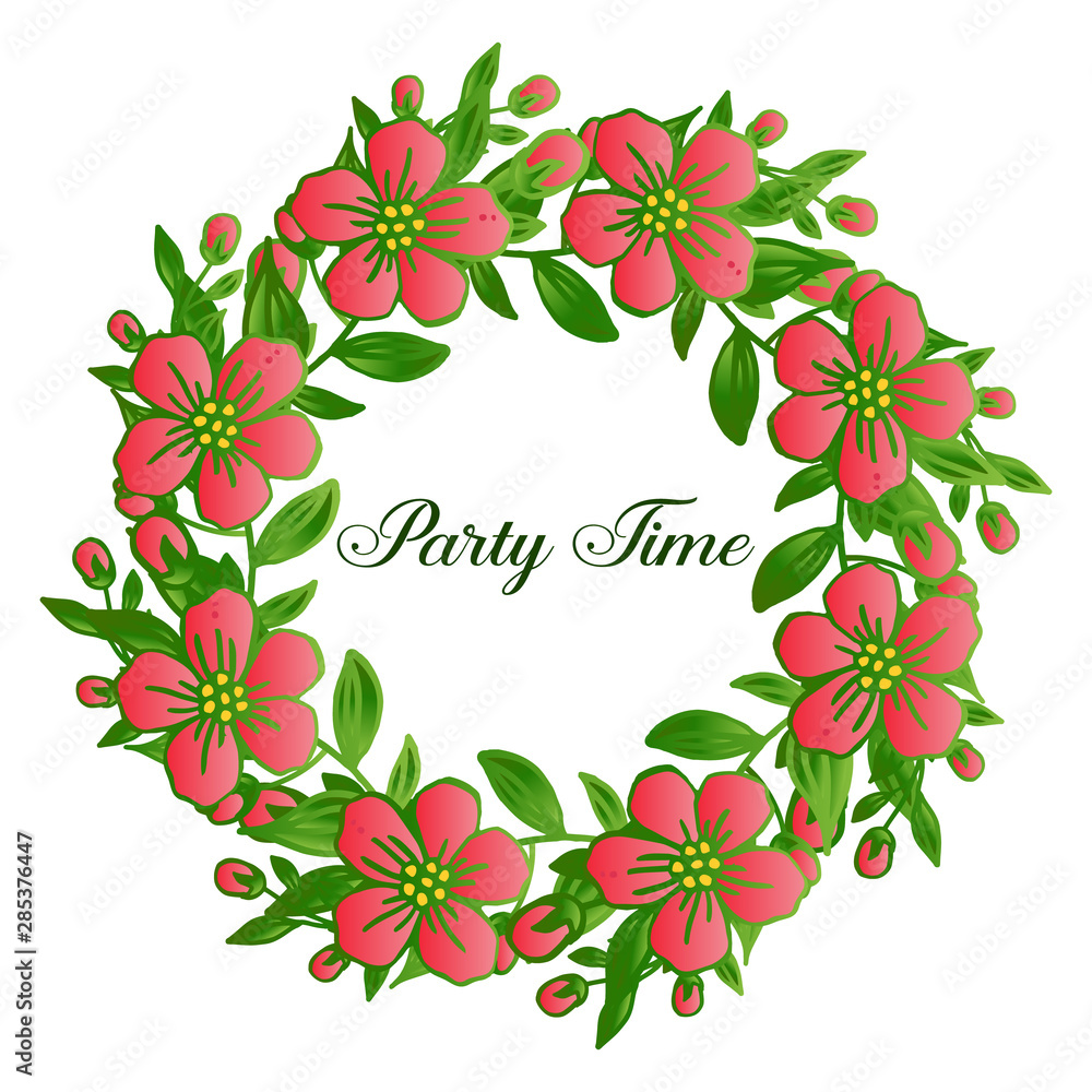 Drawing of wreath frames blooms, for party time poster wallpaper. Vector
