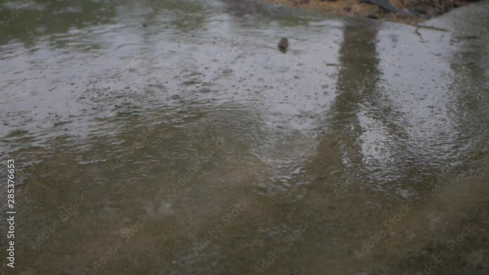 close up heavy rain fall or concrete with reflection close up heavy rain fall or concrete with reflection