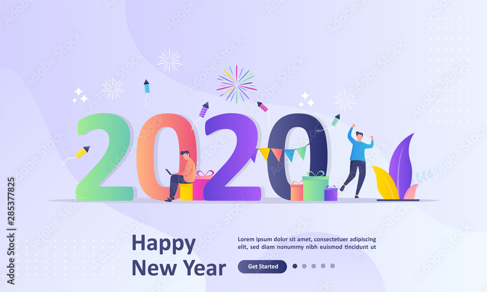 Happy New Year 2020 concept, greeting card with people character flat design, Suitable for web landing page, ui, mobile app, banner template. Vector Illustration Happy New Year 2020 concept, greeting card with people character flat design, Suitable for web landing page, ui, mobile app, banner template. Vector Illustration