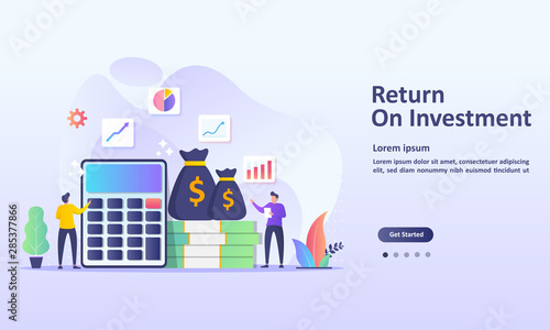 ROI concept, Return on investment, people managing financial chart, profit income, Suitable for web landing page, ui, mobile app, banner template. Vector Illustration.