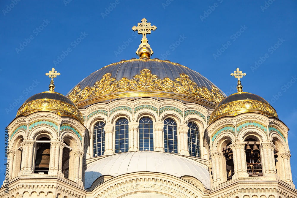 Naval Cathedral of St. Nicholas the Wonderworker in the city of Kronstadt. Dome of the cathedral