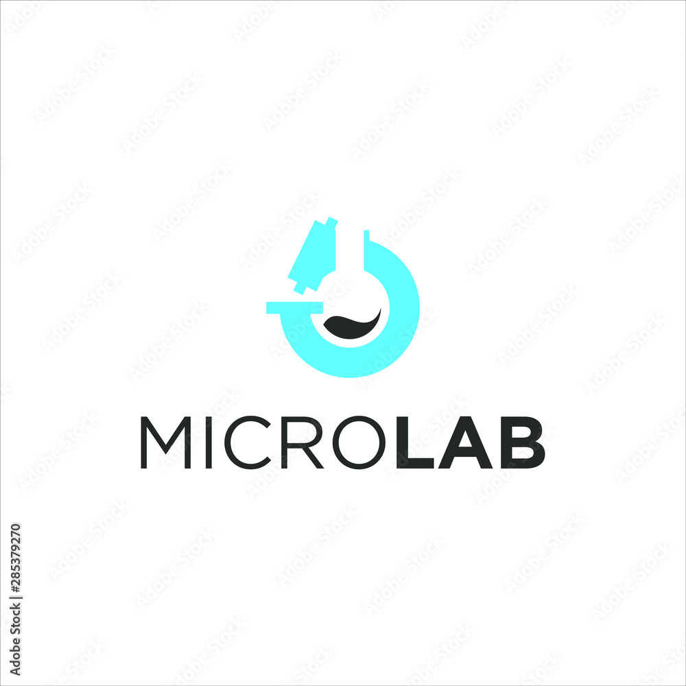 simple blue micro lab science logo design idea