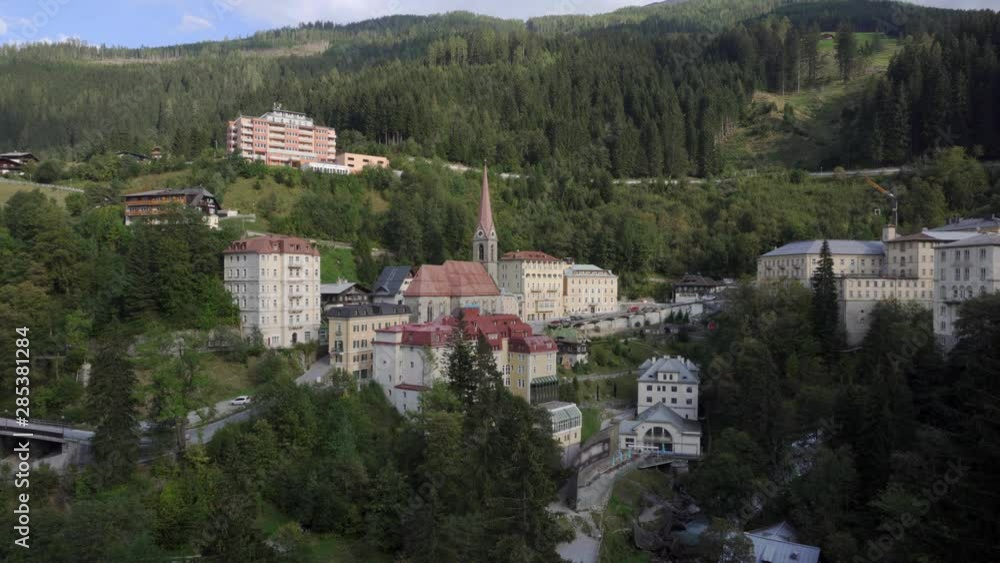 View over the quiet mountain spa town of Bad Gastein in the Austrian Alps on a sunny day View over the quiet mountain spa town of Bad Gastein in the Austrian Alps on a sunny day
