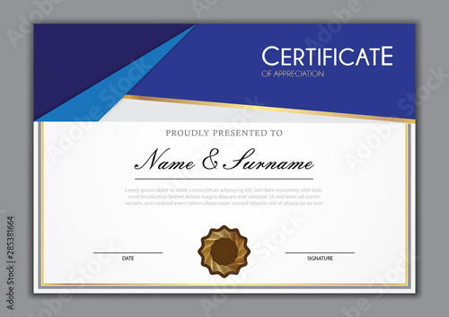 Certificate template with gold element, diploma, vector illustration