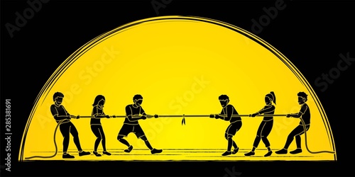Children playing tug of war cartoon graphic vector