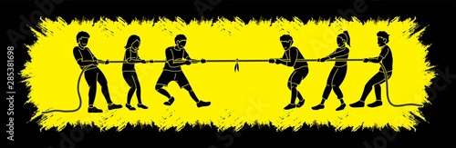 Children playing tug of war cartoon graphic vector