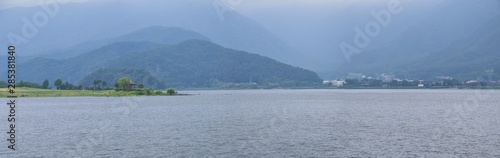 Views around Mount Fuji Japan, including Kawaguchiko Tenjozan Park, Lake Kawaguchi from ferry boat on the lake and the gondola observation. Asia.