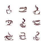 Set of Coffee Icon Logo Concept Vector Template. Cup with Coffee Glass Logo Concepts. Illustration Vector