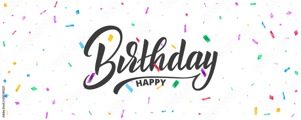 Birthday banner vector design. Holiday background with colorful particles and Birthday lettering