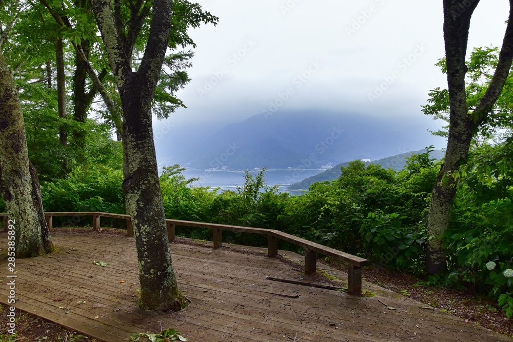 Views around Mount Fuji Japan, including Kawaguchiko Tenjozan Park, Lake Kawaguchi from ferry boat on the lake and the gondola observation. Asia. Views around Mount Fuji Japan, including Kawaguchiko Tenjozan Park, Lake Kawaguchi from ferry boat on the lake and the gondola observation. Asia.
