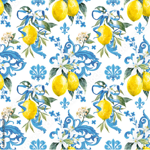 Watercolor lemon pattern