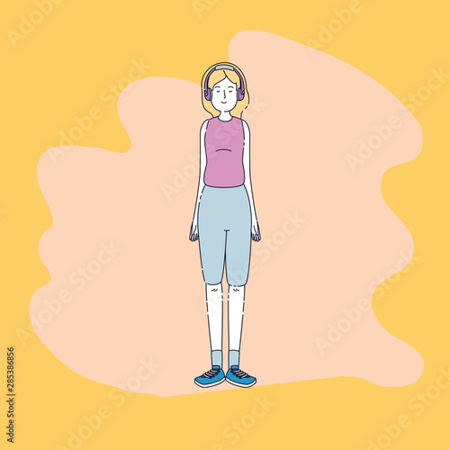 young woman with earphones character