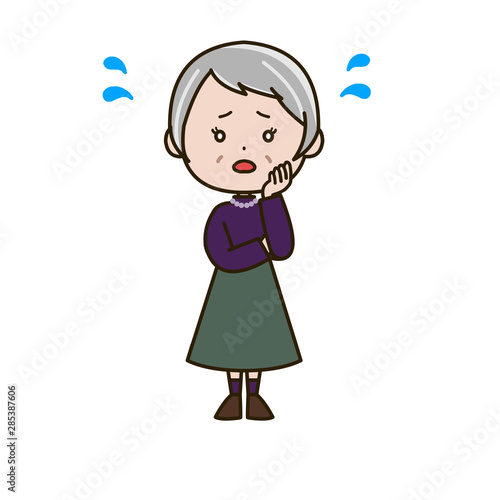 不安なシニア女性　ポーズ　イラスト